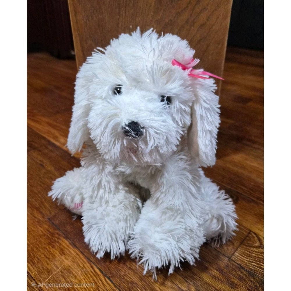 Victoria's Secret Limited Edition Plush White Shaggy Dog Puppy Pink Bow Stuffed
